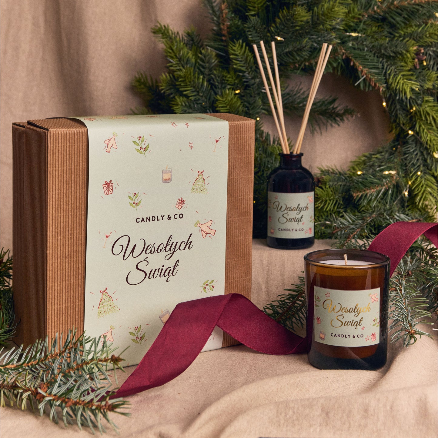 Świąteczny zestaw zapachowy Wesołych Świąt - świeca i dyfuzor