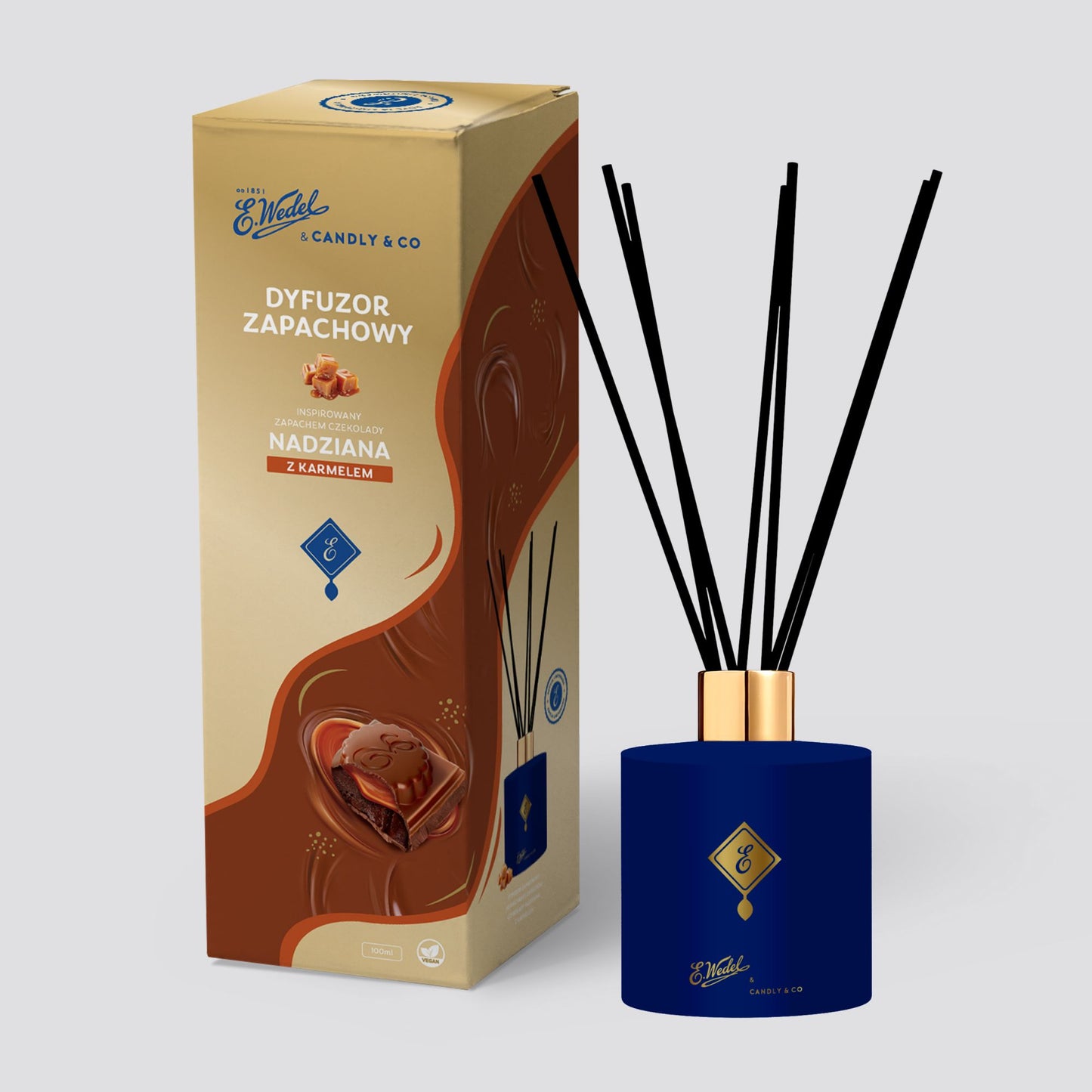 Dyfuzor zapachowy E. Wedel x Candly & Co inspirowany zapachem czekolady Nadziana z karmelem