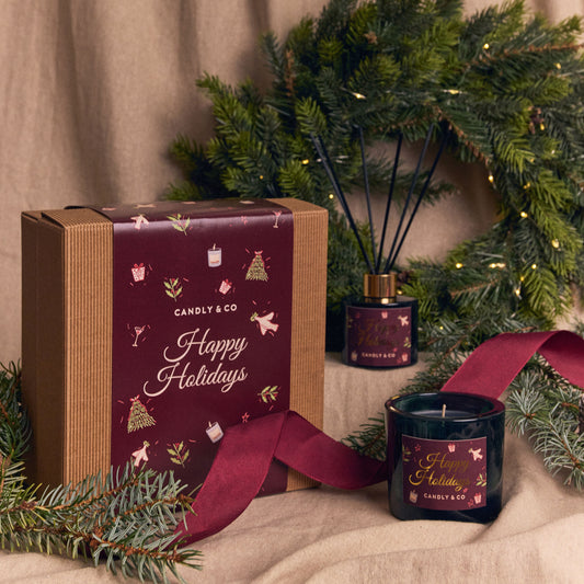 Świąteczny zestaw zapachowy Happy Holidays - świeca i dyfuzor