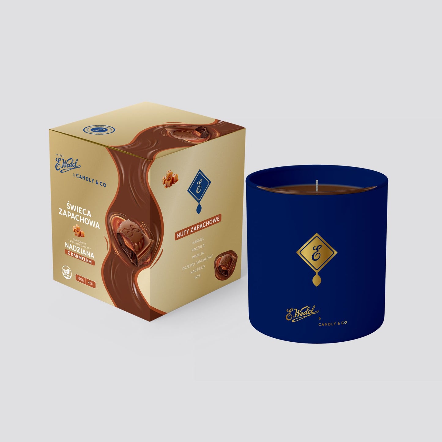 Świeca zapachowa E. Wedel x Candly & Co inspirowana zapachem czekolady Nadziana z karmelem